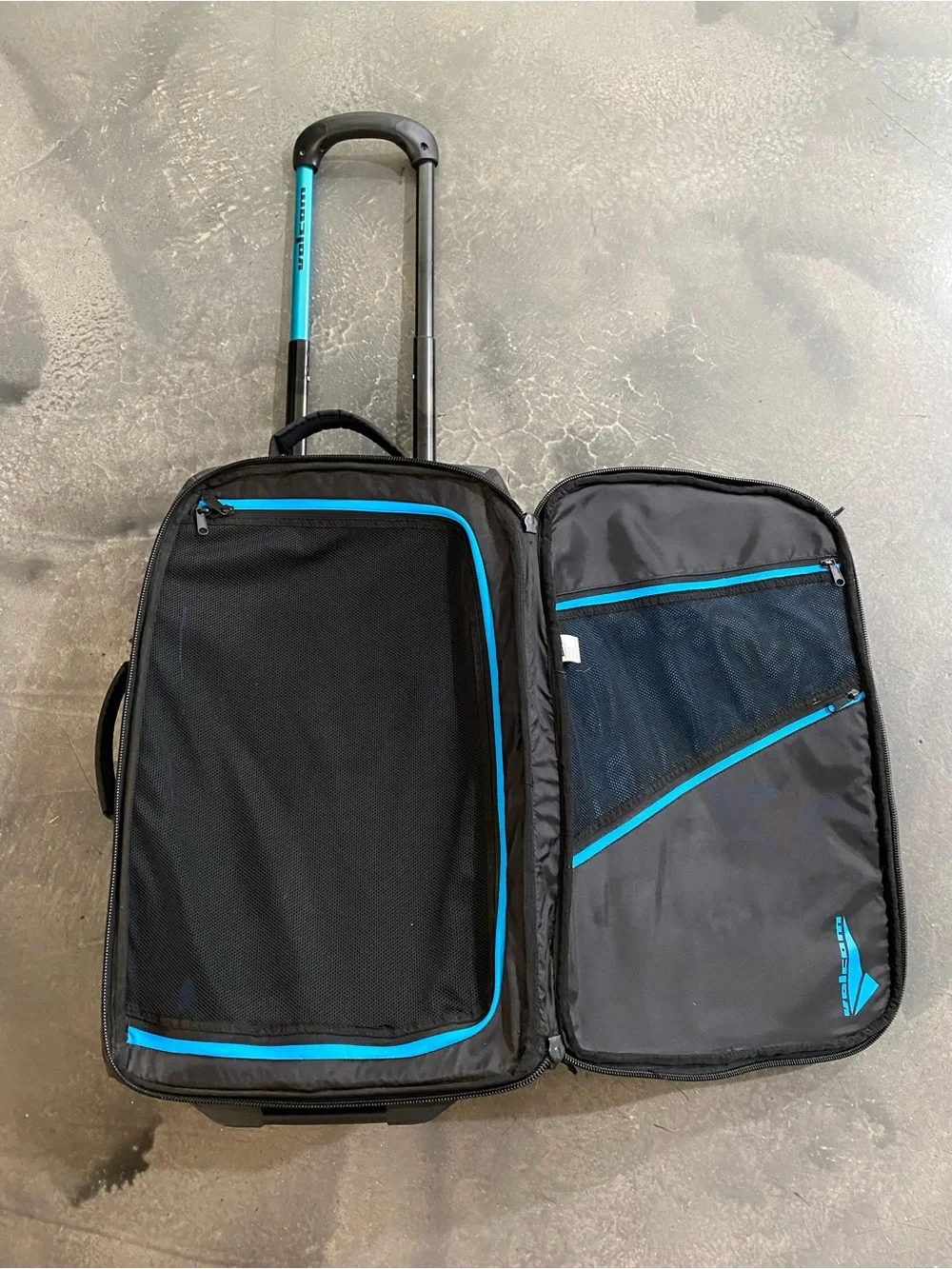 Volcom Black Carry-on Suitcase With a Geometric Grint and Electric Blue 22”x14”
